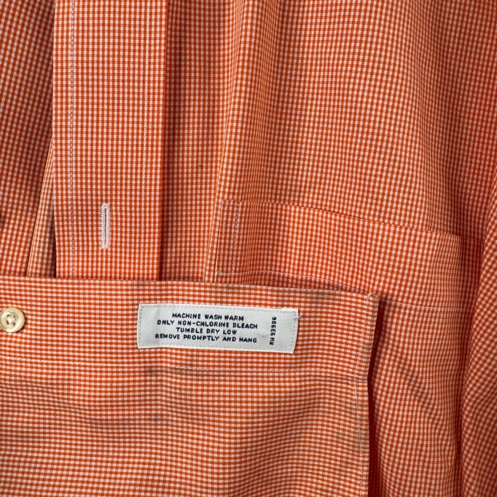 Brooks Brothers Mens 18.5 34/35 Orange Gingham 100% Supima Cotton Non-Iron Shirt - Picture 6 of 8